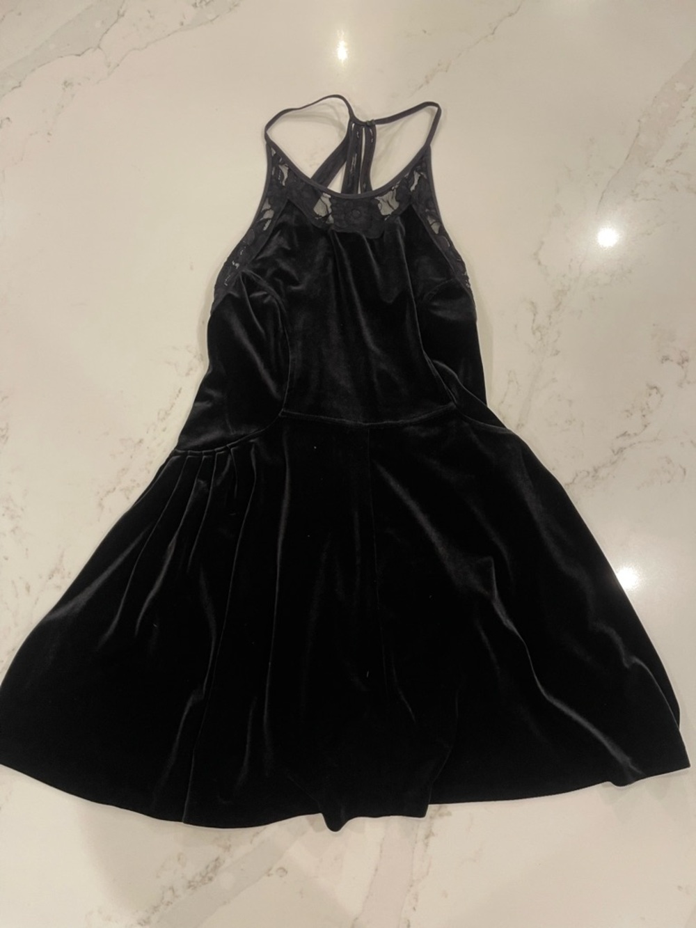 NWOT Free People Black Velvet Lace & Mesh Skater Dress